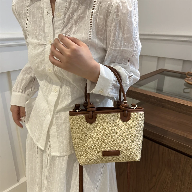 Neue Stroh Gewebte Umhängetaschen Für Frauen Sommer Urlaub Eimer Schulter Taschen Sommer Am Meer Strand Handtaschen – Detail 10