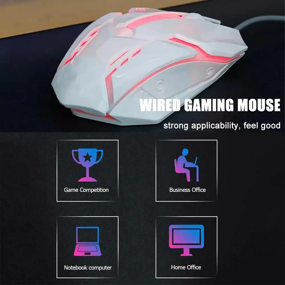 1000 DPI Wired Gaming Mouse Opto-electronic USB 2.0 Wired Mice 3 Buttons LED Breathing Light Ergonomic Design For Desktop Laptop