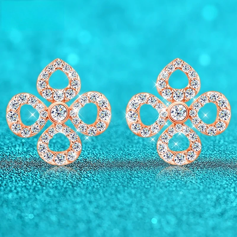 

Серьги-гвоздики Flower All Moissanite для женщин, полностью инкрустированные бриллиантами круглой огранки, сверкающие, ювелирные изделия для девушек, чистое серебро 925 пробы с покрытием из 18-каратного золота