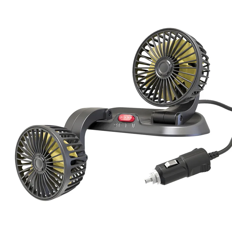 12V 24V Universal Car Fan Dual Head Rotatable Cooling Blower For Truck SUV Van Bus Dashboard Clip-On Strong Wind Ventilator