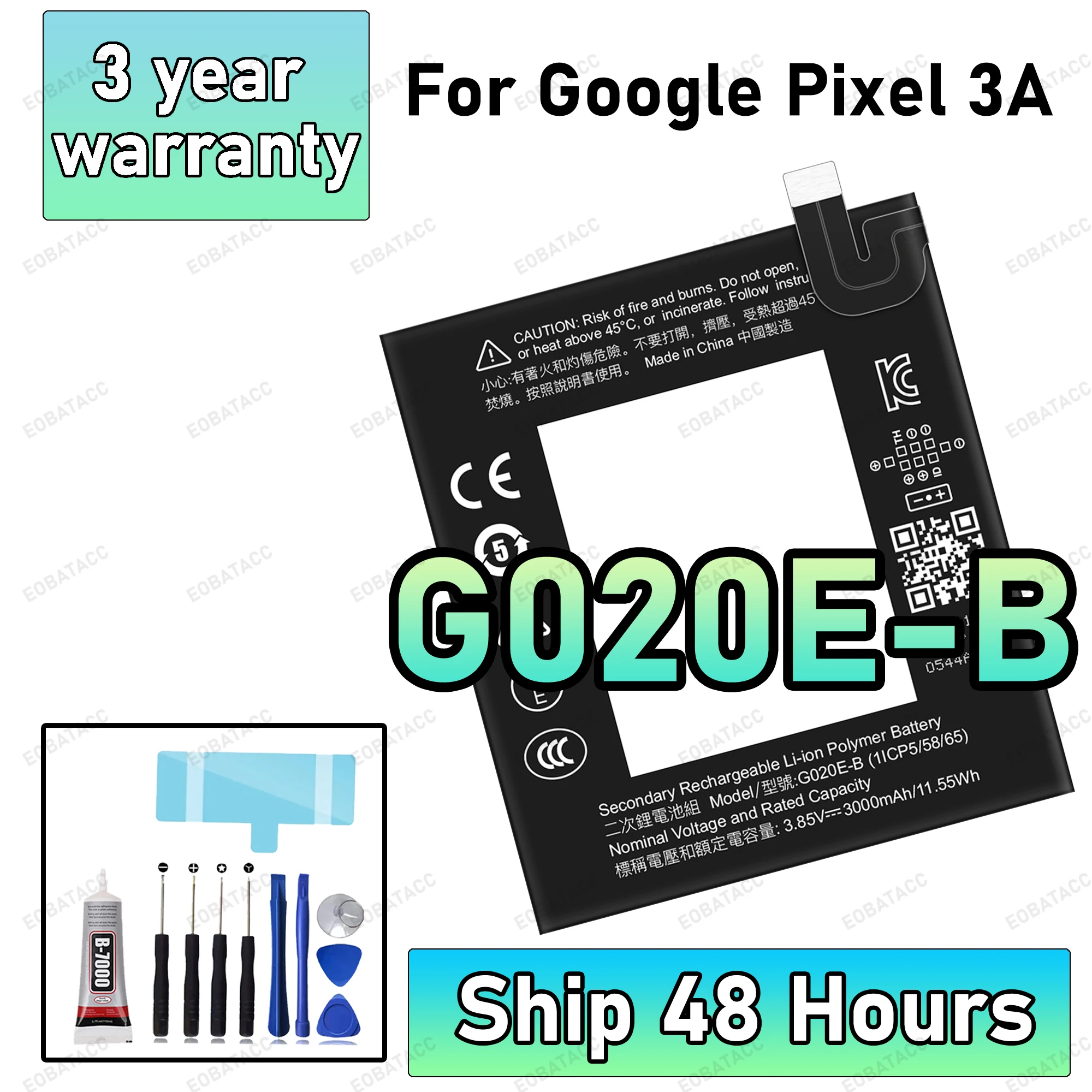 

100% New High Quanlity G020E-B 3000mAh Replacement Battery For Google Pixel 3A Mobile Phone Batteries+Free Tools