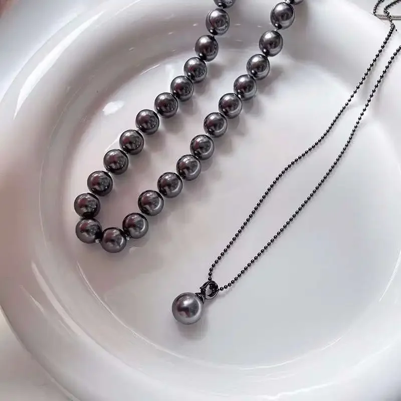 Star style imitation Tahitian black pearl crystal pearl 10mm necklace+12mm pendant necklace artificial pearl jewelry