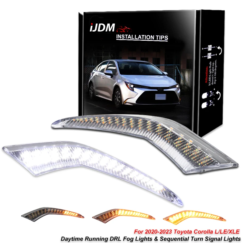 

For Toyota US Corolla L/LE/XLE Hybrid Levin White/Amber Dynamic Turn Signal Car DRL LED Daytime Running Light Fog Lamp 19-24