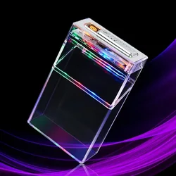 Colorful LED Cigarette Box Holds 20 84mm Full Pack of Cigarettes Clear 2 in 1 Smoking Box with USB Lighter Protective Case