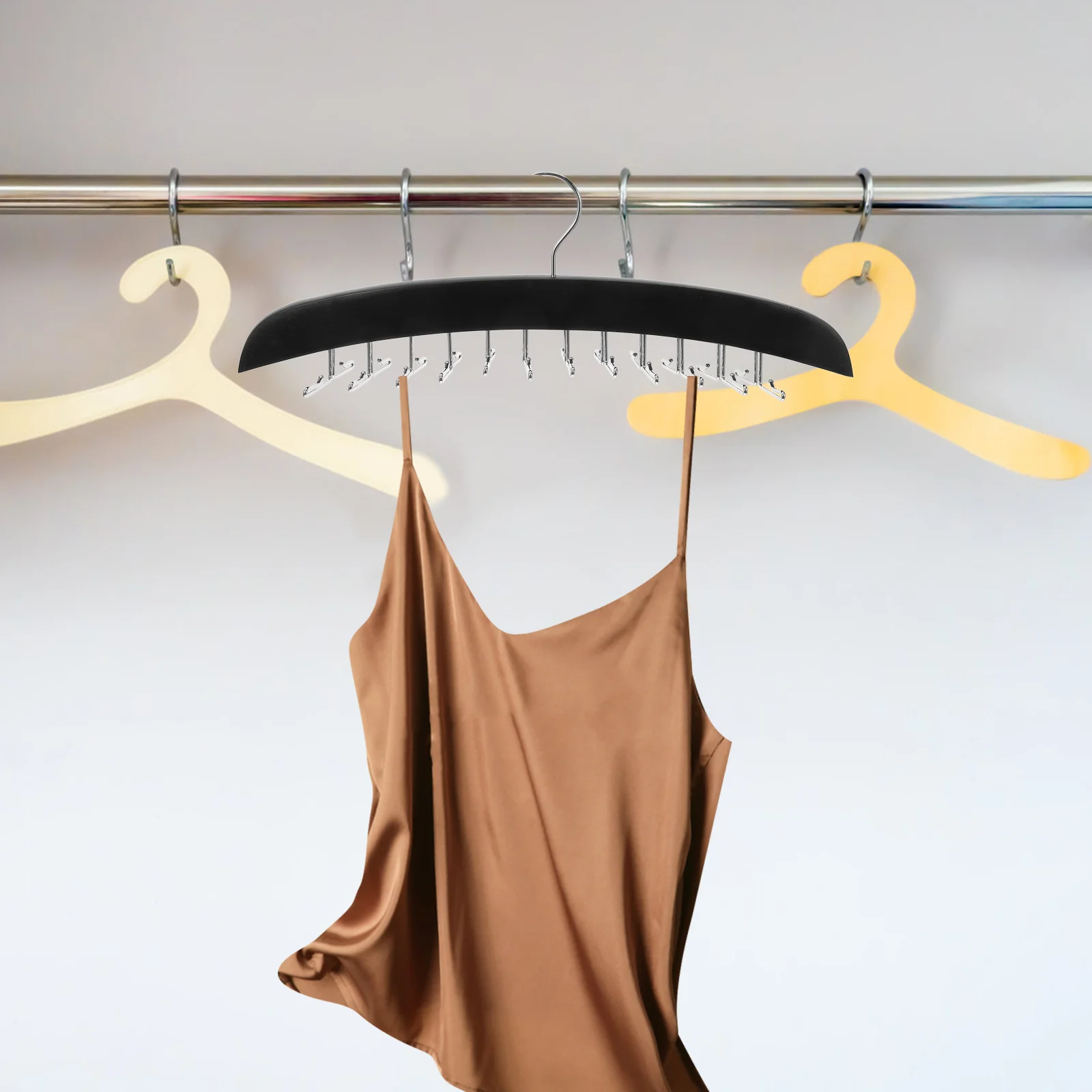 

Elegant Wooden Hanger 24 Hooks Closet Organizer Tank Tops Belts Scarves Ties Non Slip Sturdy Durable Space Saving Accessory