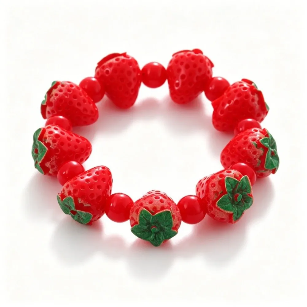 Dopamine Style 3D Resin Bead Bracelet Elastic Retro Style Fruit Hand Chain Colorful Cute Stackable Bracelet Summer
