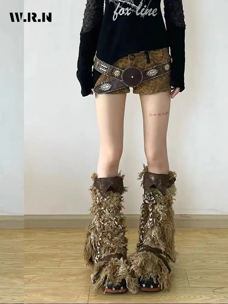 2024 Summer Street Casual Trashy Style High Waist Sheath Denim Shorts Women's Harajuku Slim Fit Leopard Print Mini Shorts