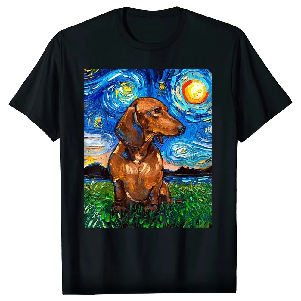 New Short Sleeve Birthday Gift T-shirt Mens Clothing Brown Short Hair Dachshund Doxie Dog Art T Shirts Graphic Cotton Streetwear