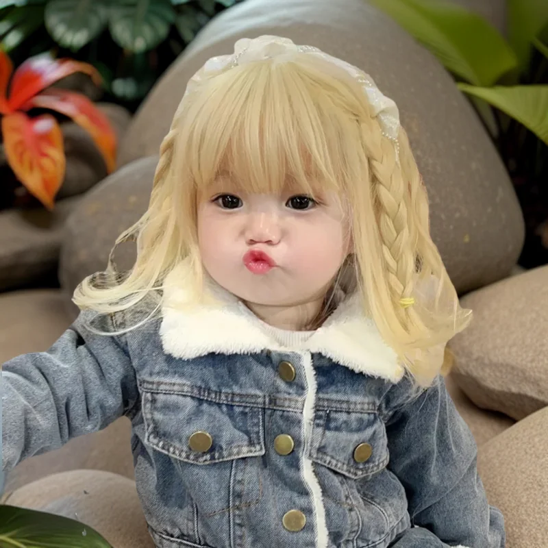 Light Blonde Children\'s Wigs Gold Baby Hair Accessories Aureate Headgear Kids Headwear Little Girl Cute Headdress Coronet Tiara