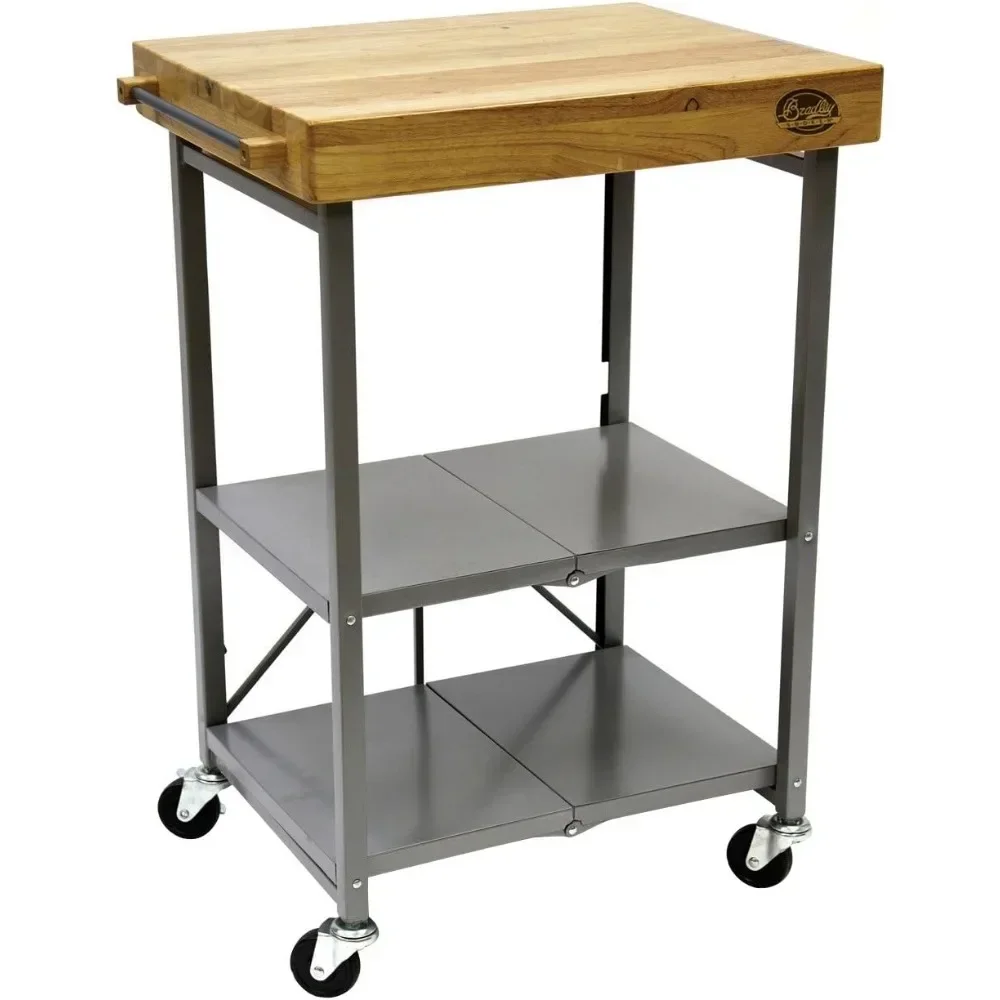 

Foldable Kitchen Cart & Smoker Stand - 3-Tier Rolling Utility Trolley w/Wheels, Multi-Purpose Mobile Station
