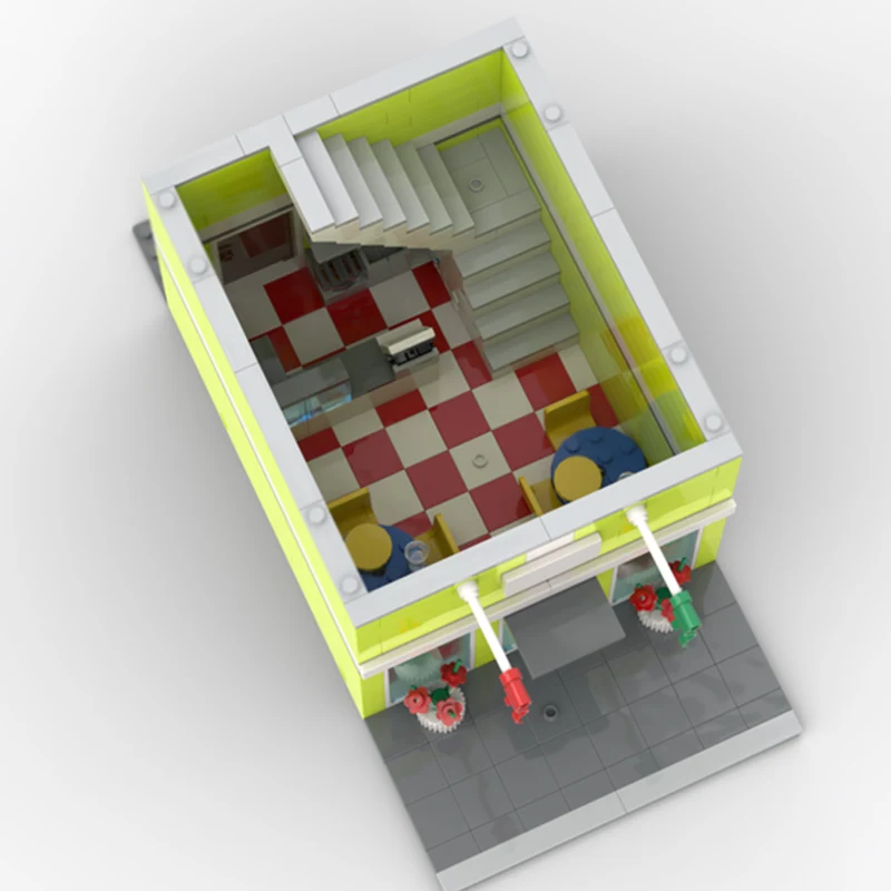 City Street View Model MOC Building Bricks City Pizza Shop Modular Technology Children Holiday Gifts Assemble Toys Suit