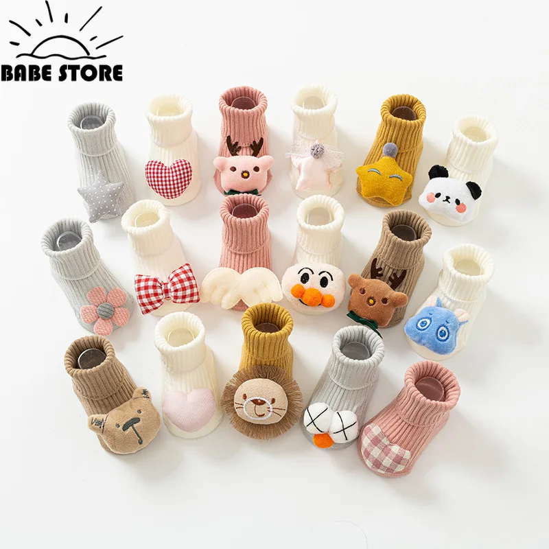 New Summer Thin Cute Cartoon Baby 3D Doll Socks Cotton Rubber Anti-slip Floor Socks for Newborn Infant Toddler Socks