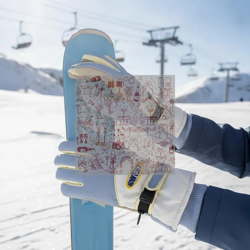 1Pair Cute Waterproof Winter Ski Gloves Touchscreen Thick Fleece Lining Adjustable Wrist Strap For Skiing Hiking