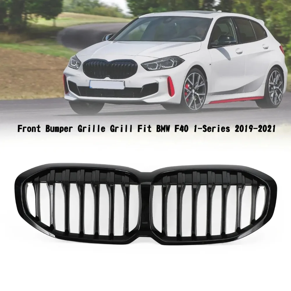 

Single Slat Sport Grill Cover Gloss Black Front Bumper Kidney Racing Grille For BMW F40 1-Series 2019-2023