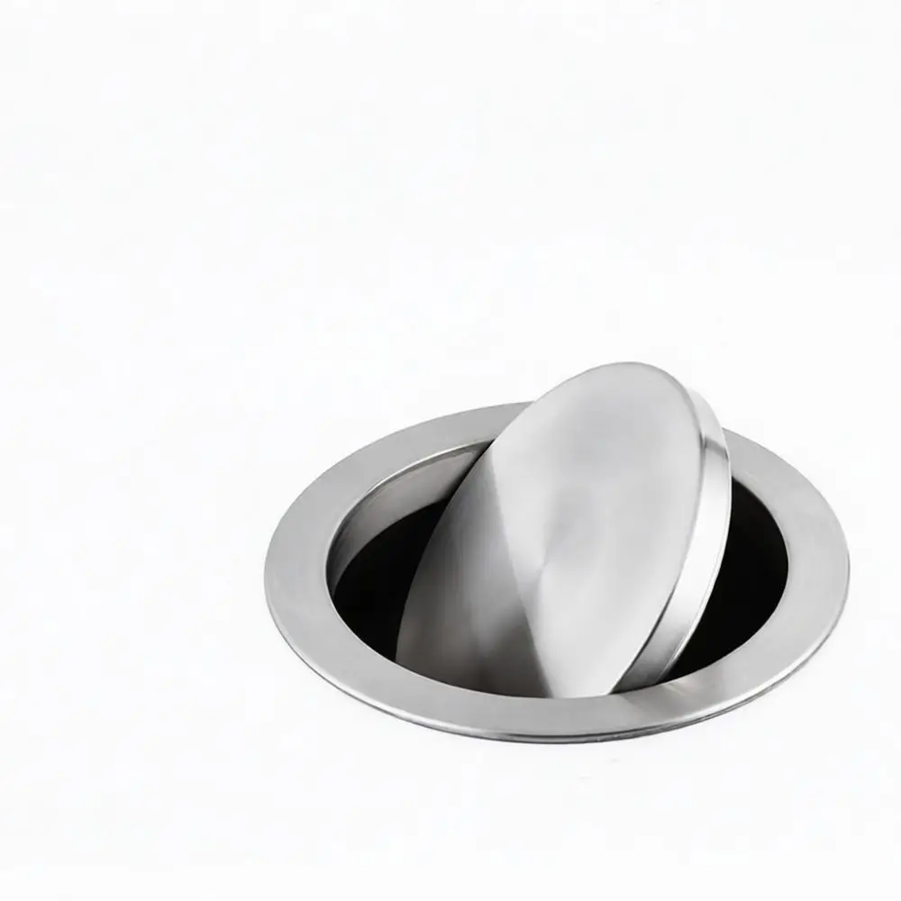 Rectangular Stainless Steel Kitchen Trash Lid Built In Countertop Swing Flap Garbage Bin Cover Waste Disposal Entry