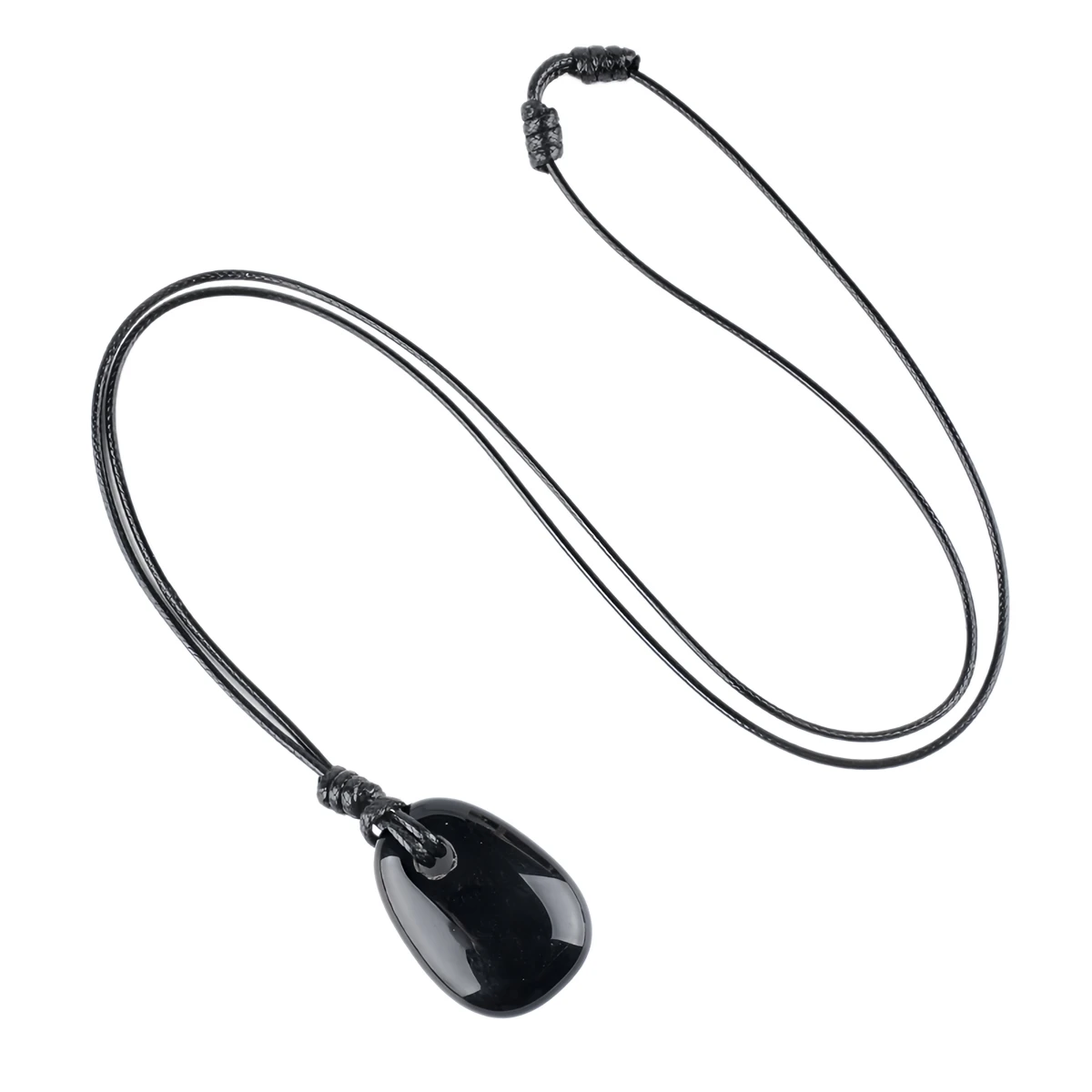 Black Obsidian Healing Crystal Necklace for Women Men Adjustable Rope Reiki Energy Trapezoid Stone Pendant Choker Jewelry