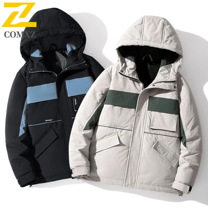 

COMXZ Мужская куртка-пуховик, новый стиль, минималистичная толстая теплая дорожная зимняя куртка с капюшоном, снежное высококачественное ветрозащитное стеганое пальто