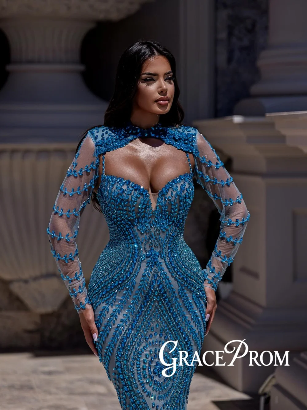 

Captivating Luxury Evening Dress Shimmering Crystal Detachable Sleeve Wedding Party Gowns Customized Elegant Long Banquet Gowns