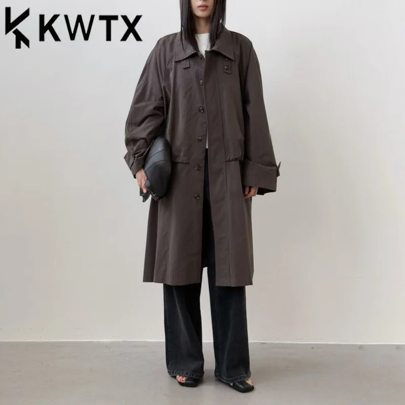

KWTX Spring Summer Trench Coat Single Breasted Stand Collar Pockets Elegant Chic Minimalist Premium Comfortable Lightweight Luxe
