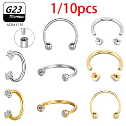 Wholesale 1/10Pcs G23 Titanium Piercing Nose Ring C rod Body Jewelry Internal Thread Cartilage Helix Earrings