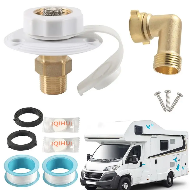 RV Water Inlet Sturdy Brass RV Valve City Water Connection with Check Valve Multifunctional RV Water Connection Fittings Fill