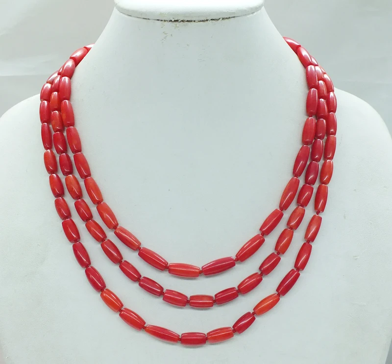 Amazing!!! 6mm  Red coral 3 - story necklace.