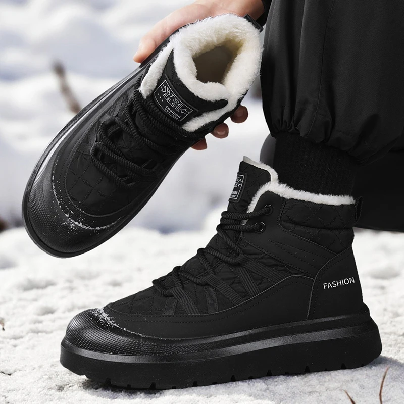 أحذية الثلوج الشتوية للذكور إضافة المخملية عدم الانزلاق حذاء من الجلد الرجال أحذية رياضية ناعمة ومريحة الرياضة والترفيه مقاومة للاهتراء