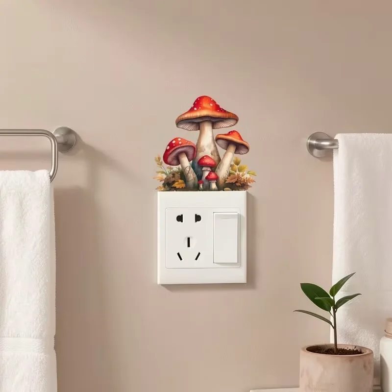 1 piece of vibrant mushroom and leaf design self-adhesive light switch sticker - easy to apply, perfect for home decoration