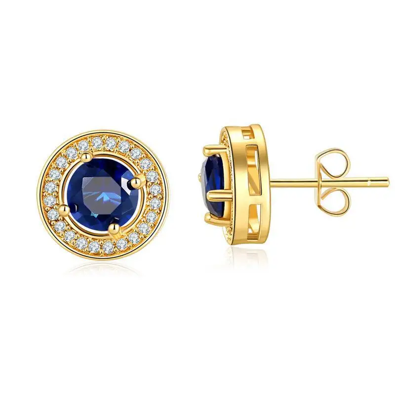 Classic Royal Blue Red Champagne Zircon Round Stud Earrings