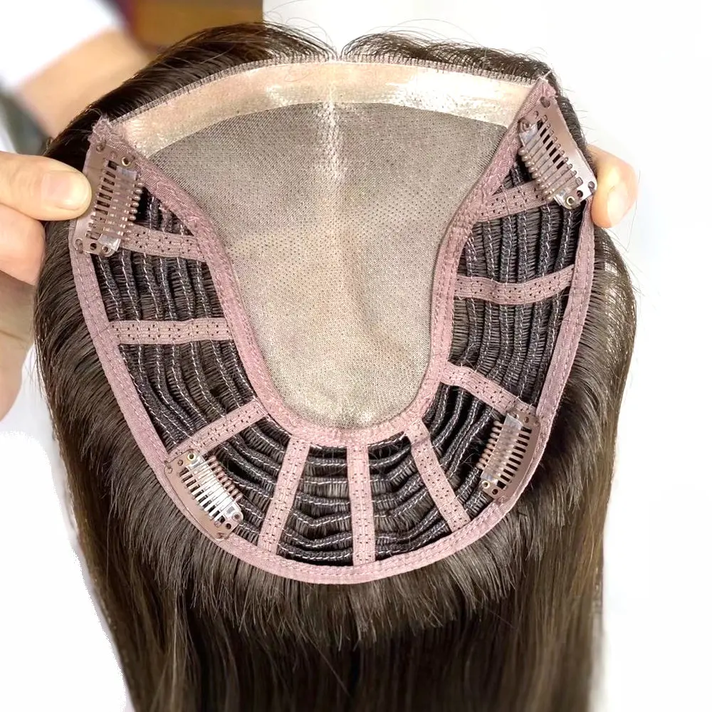 Hstonir Clip In Wig Hair Toppers For Women Kosher Jewish Wig Fall Women Toupee European Remy Hair Pieces Weft Mono Lace Top TP18