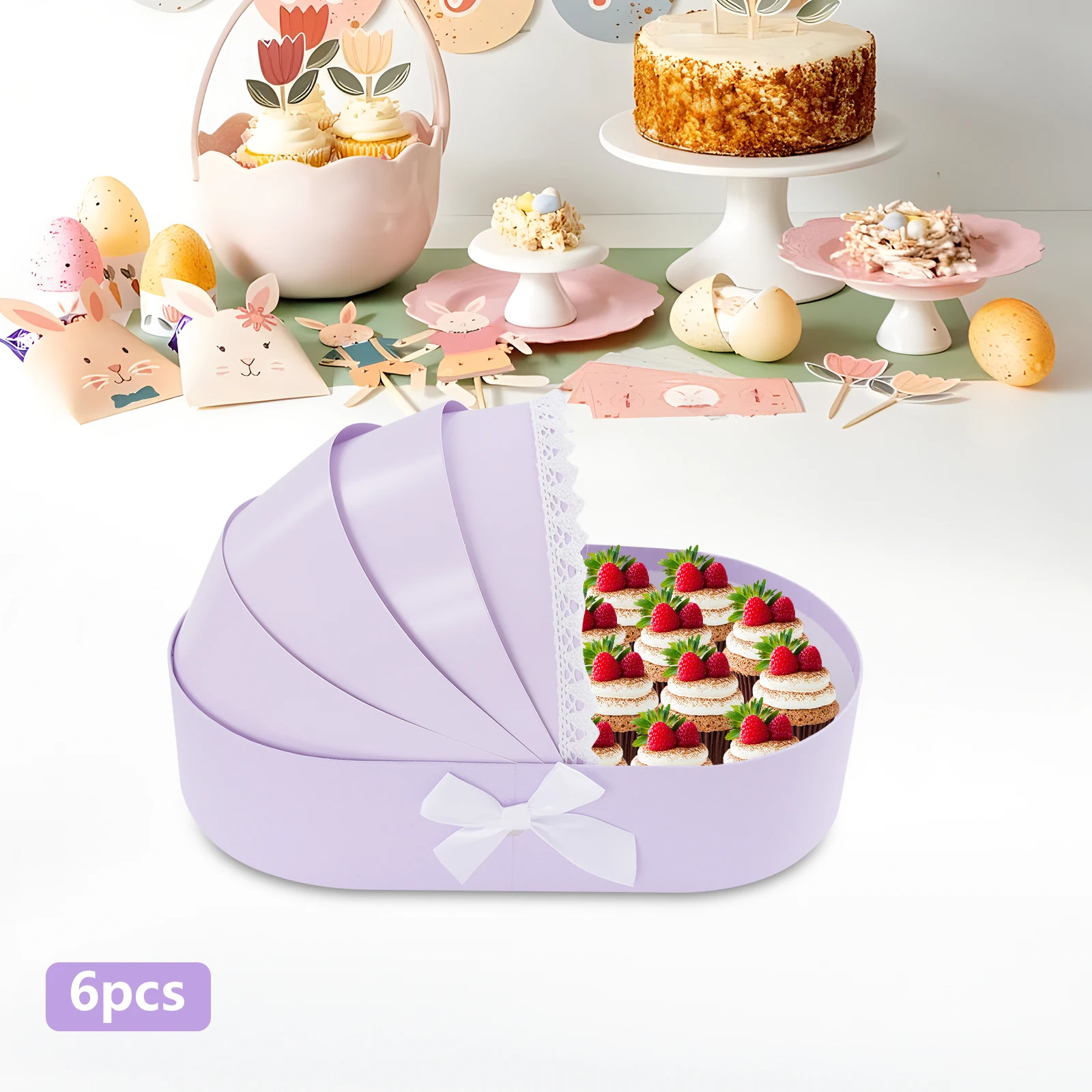 

6pcs Cradle-Shaped Companion Gift Box for Baby Shower Crib Sweet Flower Bouquet Packing Basket Wedding Arrangement #M 36x21x8cm