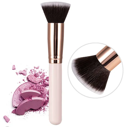 Imagen 2 del producto Brochas de maquillaje Champagne de lujo, brocha plana para base, brocha grande para reparación de rostro, brocha de contorno para crema líquida en polvo