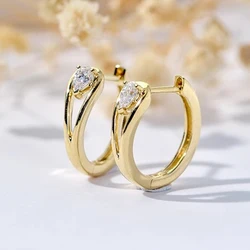 Huitan Minimalist Hoop Earrings with Pear Cubic Zirconia Chic Circle Earrings for Women Gold Color Temperament Lady Jewelry