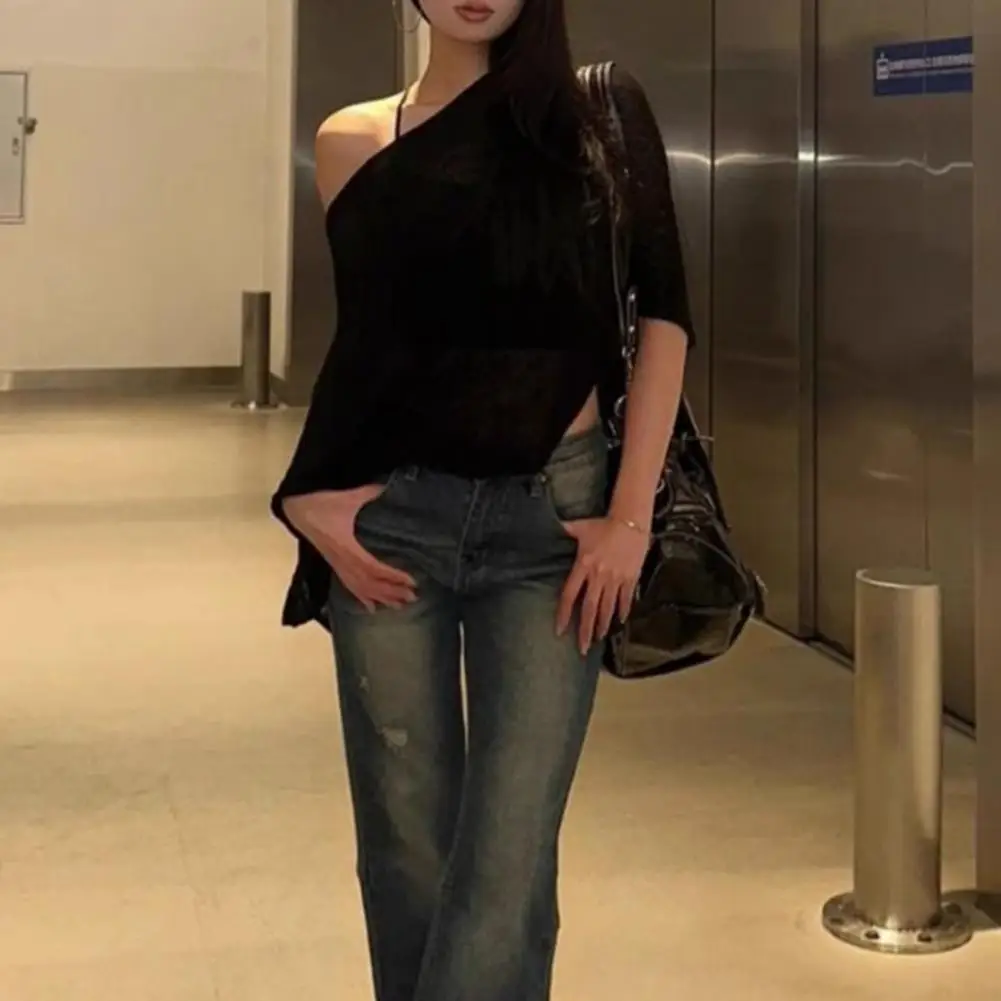 T-shirt en Viscose pour femmes, chemisier élégant en Viscose à ourlet irrégulier pour femmes, Design élégant à col incliné, haut ample pour porter un solide