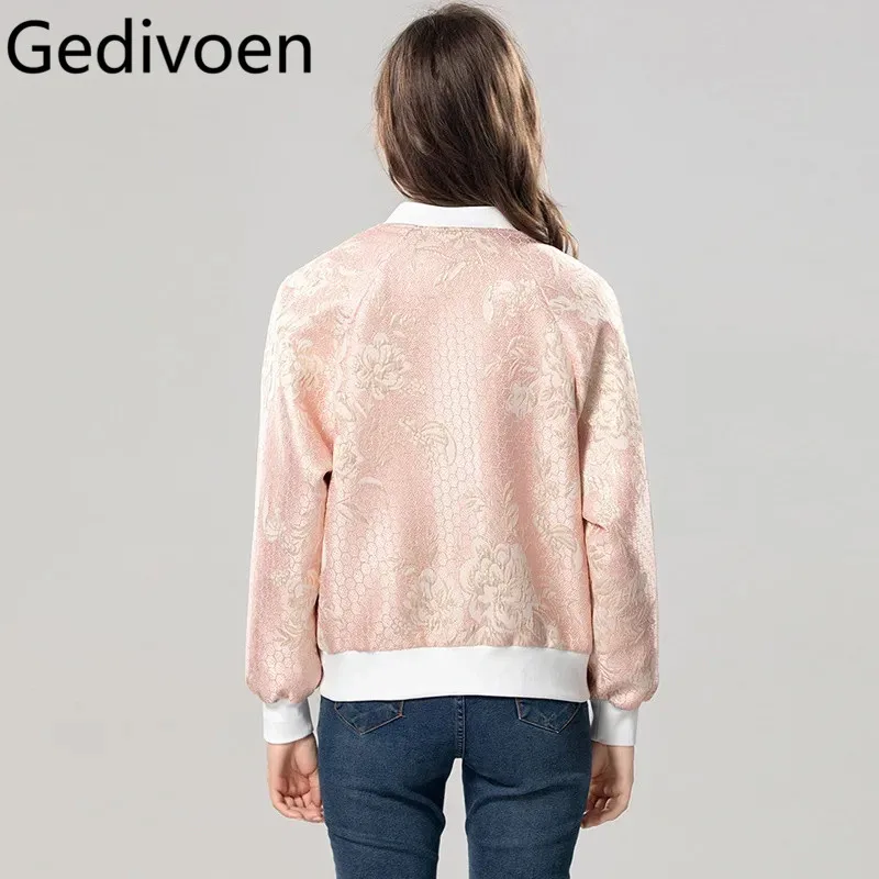 Gedivoen Herfst en Winter Nieuwe stijl damesjas Kralen Kristal ontwerp Zak Lange mouwen Roze Jacquard Korte Overjas