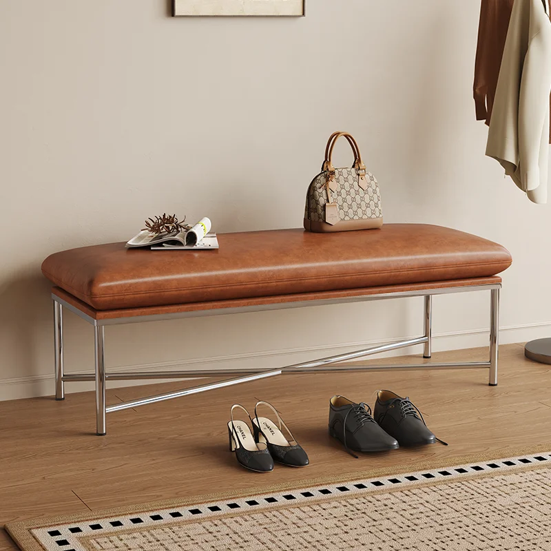 

Mid-Century Entryway Bench Luxury Stainless Steel Shoe-Changing Sofa Seat Space Saving Furniture Storage Bench Muebles