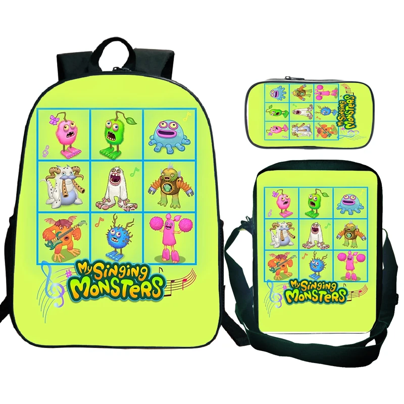 

3pcs My Singing Monsters Backpack for Boys Girls Kids Horror Game Waterproof School College Cartoon Bag Print Bookbags