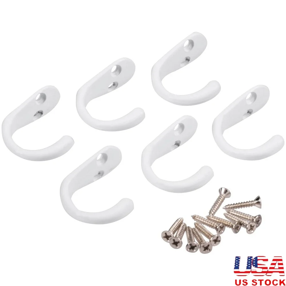 

Белые металлические настенные крючки. Комплект из 6 монтажных оборудования в комплекте. Ограничение веса 10 фунтов. Классический дизайн. Простая установка. Прочное хранение.