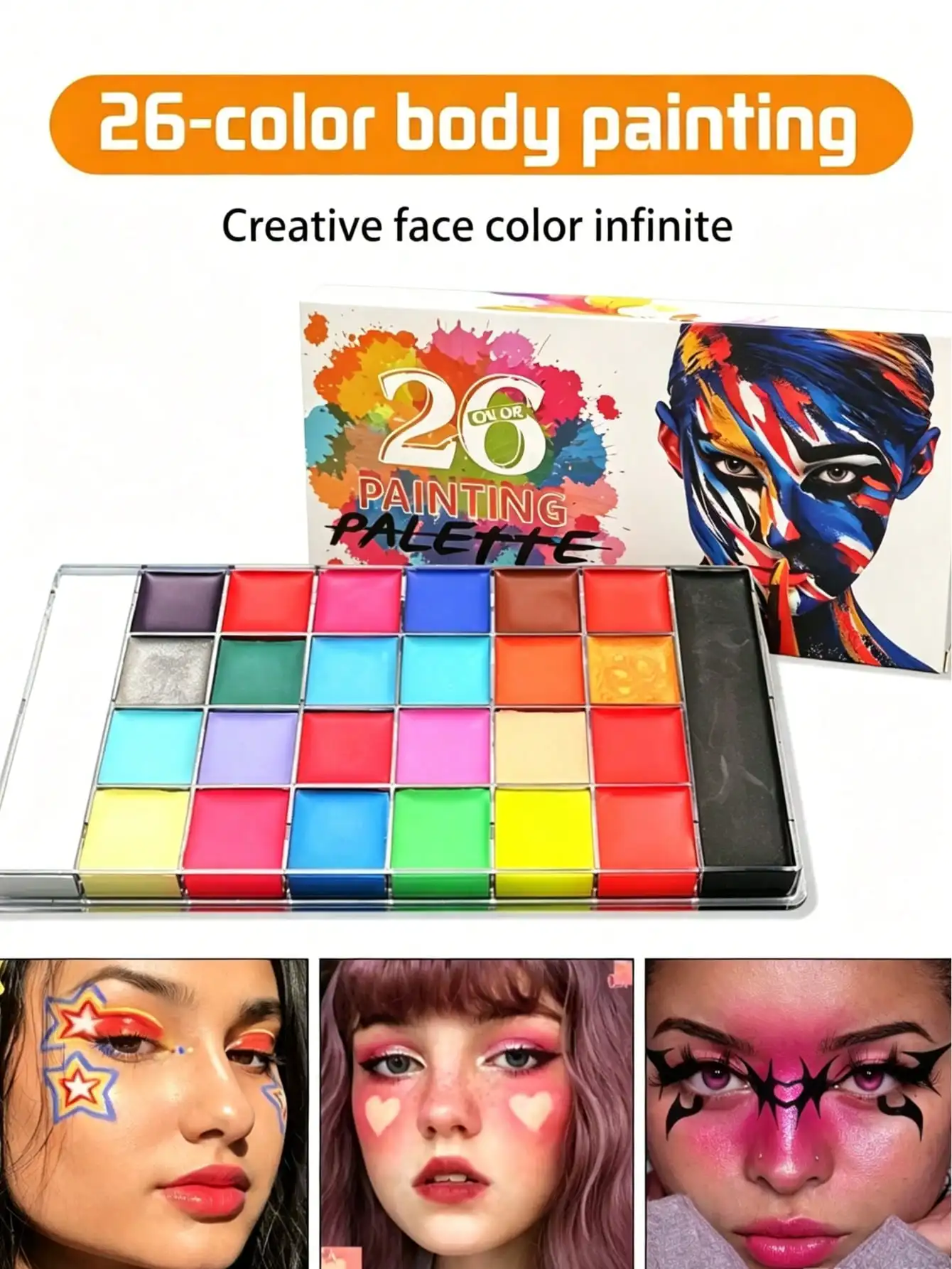 26 Colors Water-Soluble Face & Body Paint, Easy Clean Non-Fading Christmas Stage Halloween Clown Party Makeup Kit