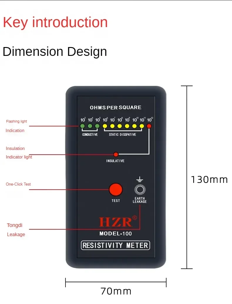 MODEL-100 Surface Resistance Resistivity Meter Electrostatic Static Electricity Tester ESD