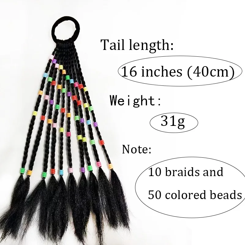 Colored Bead Decoration Synthetic Short Ponytail Braid Hair Extensions Colored Bead Hair Accessories
