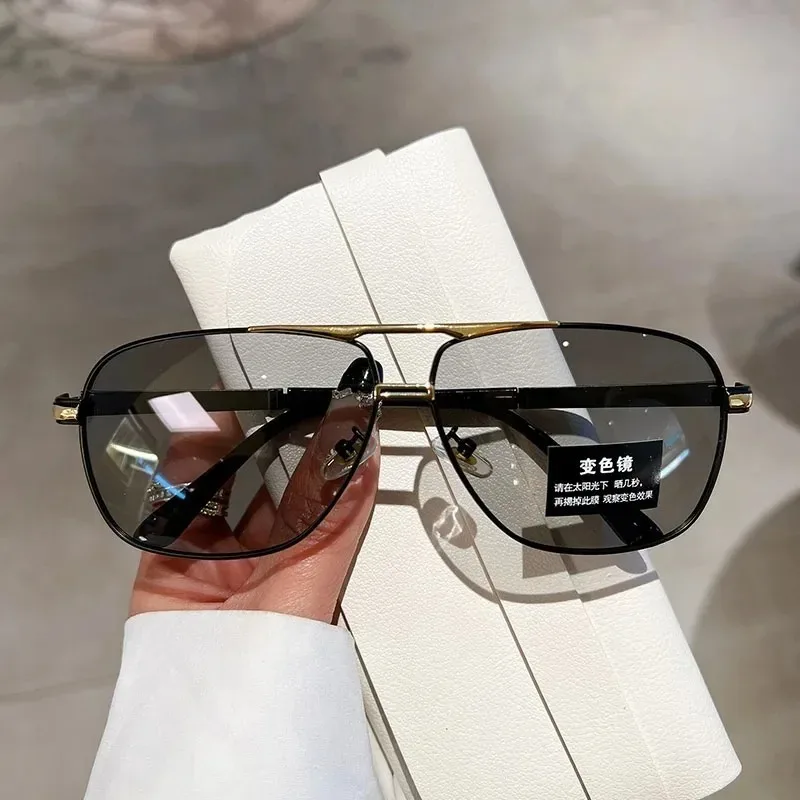 Oversized Vintage Sunglasses Men Women Fashion Polarized Photochromic Shades Eyewear Double Bridge Driving Sun Glasses image 2