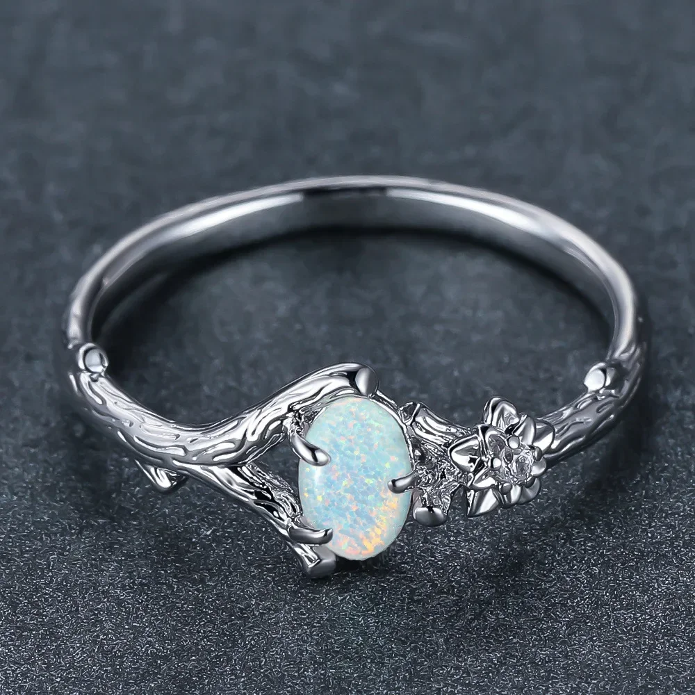 Retro Style Oval Blue and White Australian Treasure Plum Blossom Branch Women's Versatile Ring High-end Jewelry and Accessories