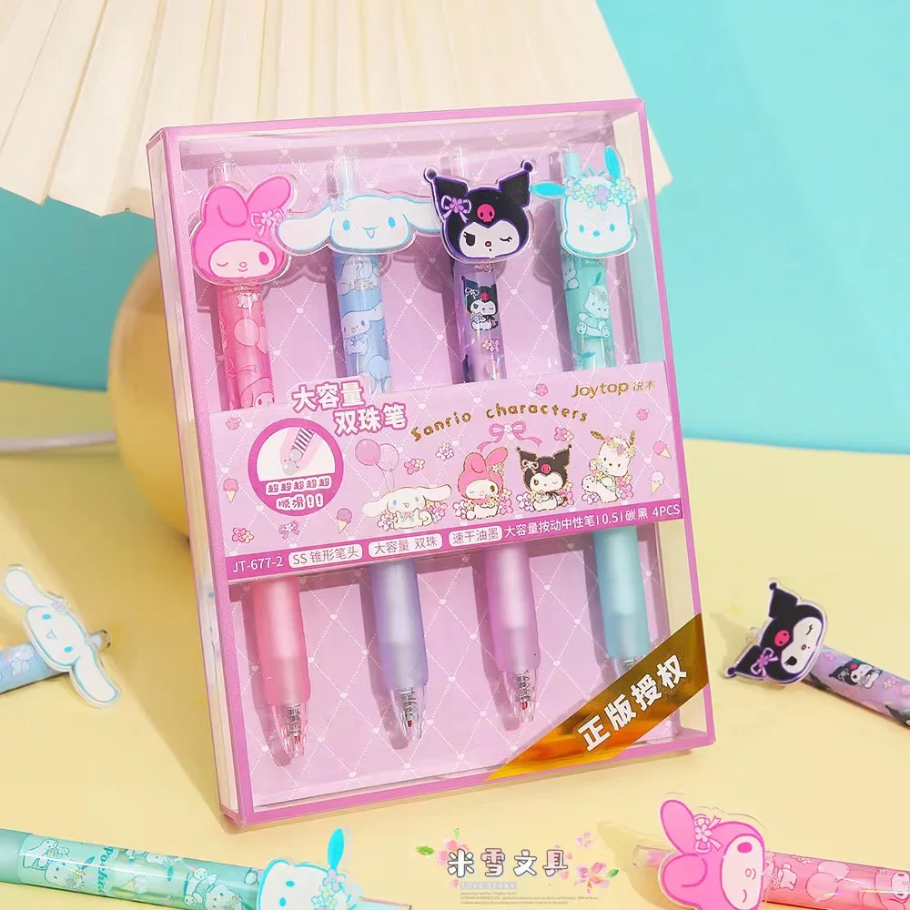 4pcs/lot Sanrio Mymelody Kuromi Cinnamoroll Pochacco cartoon Press Gel Pen 0.5mm Black Rollerball Writing Stationery kids gift