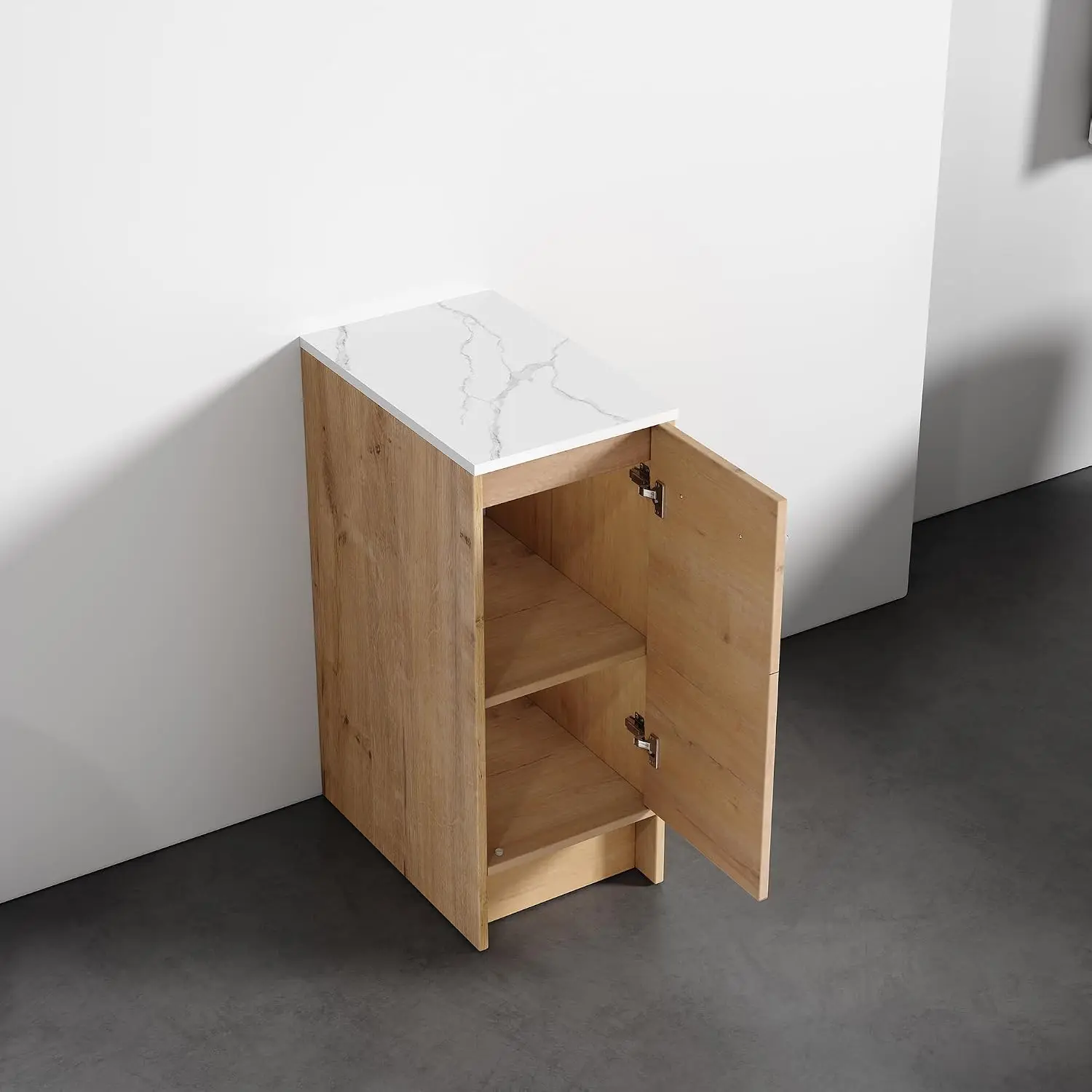 Oak Bathroom Storage Cabinet w/Sintered Stone Top, Free-Standing Floor/Side/Bridge Organizer 12x18 Inch, Customized