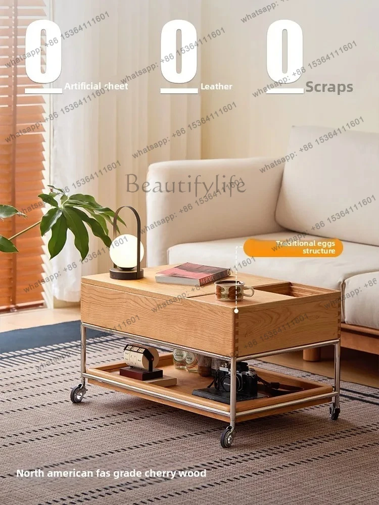 Solid Wood Lift Top Coffee Table Cherry Wood Living Room Sofa Side Table Multifunctional Folding Storage