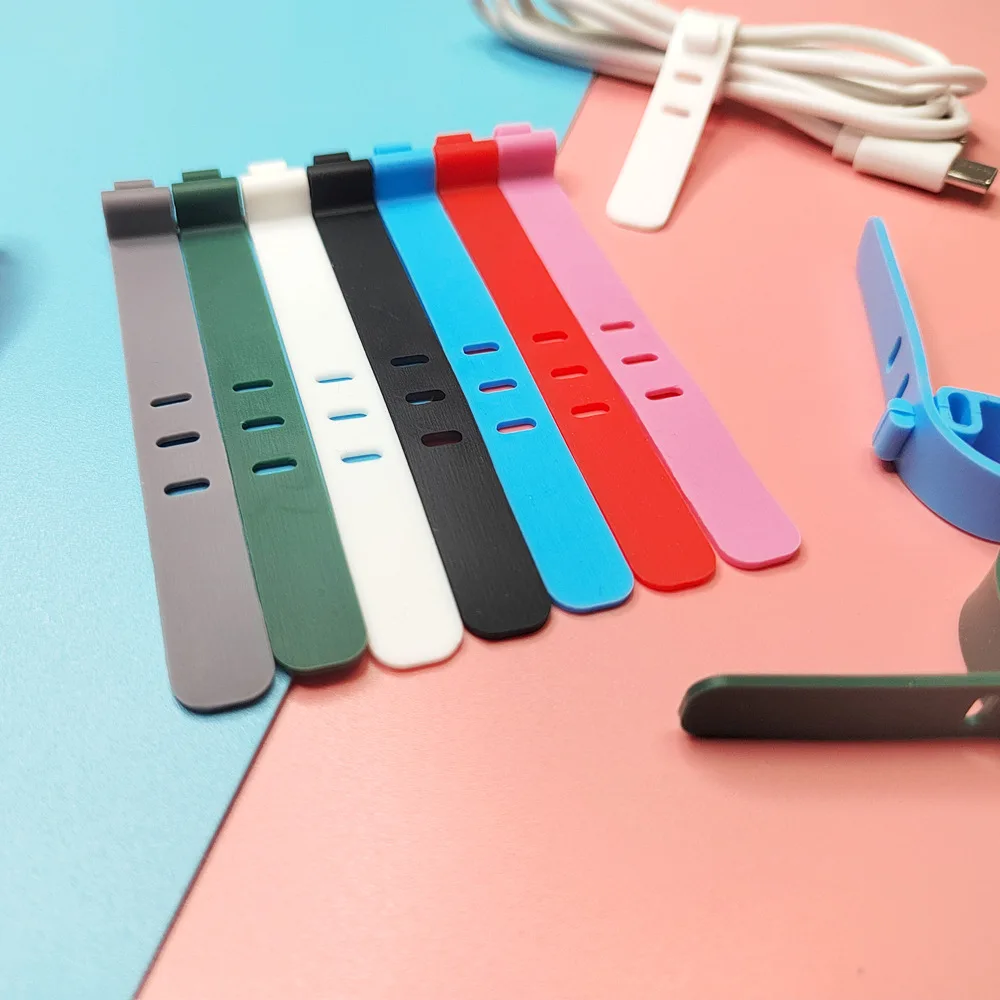 Soft Silicone Cable Organizer Wire Binding Data Cable Tie Management Bobbin Winder Marker Holder Tape Lead Straps Data Line Tie