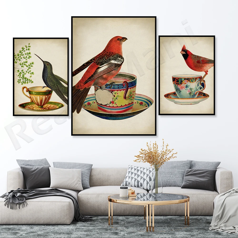 Cute hummingbird in teacup print, bird poster, teacup and bird, breakfast coffee mug, bird illustration, hummingbird