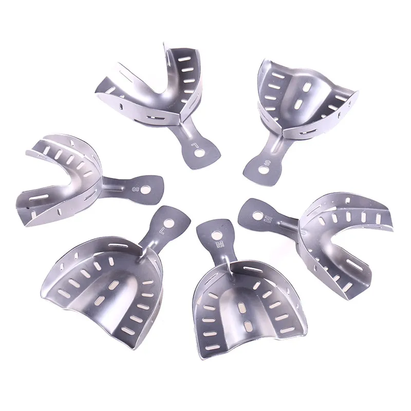 6Pcs/Set Dental Adjustable Impression Trays Stainless Steel Autoclavable Teeth Tray Teeth Holder Dentist Tools Size L M S