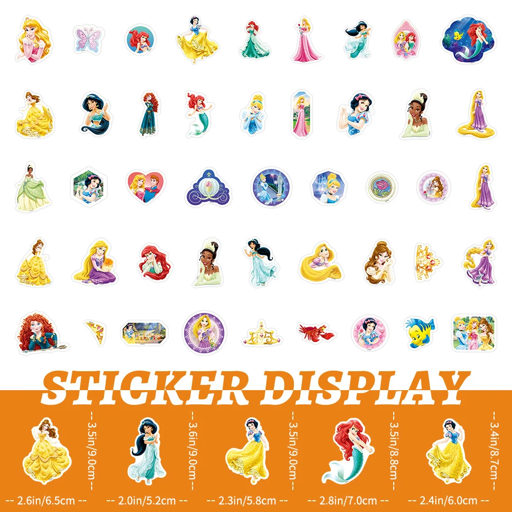 10/30/50/100pcs Disney Mix Princess Cartoon Stickers Anime Cute Aesthetic Snow White Frozen Decals for Kids Toys Gifts DIY Phone